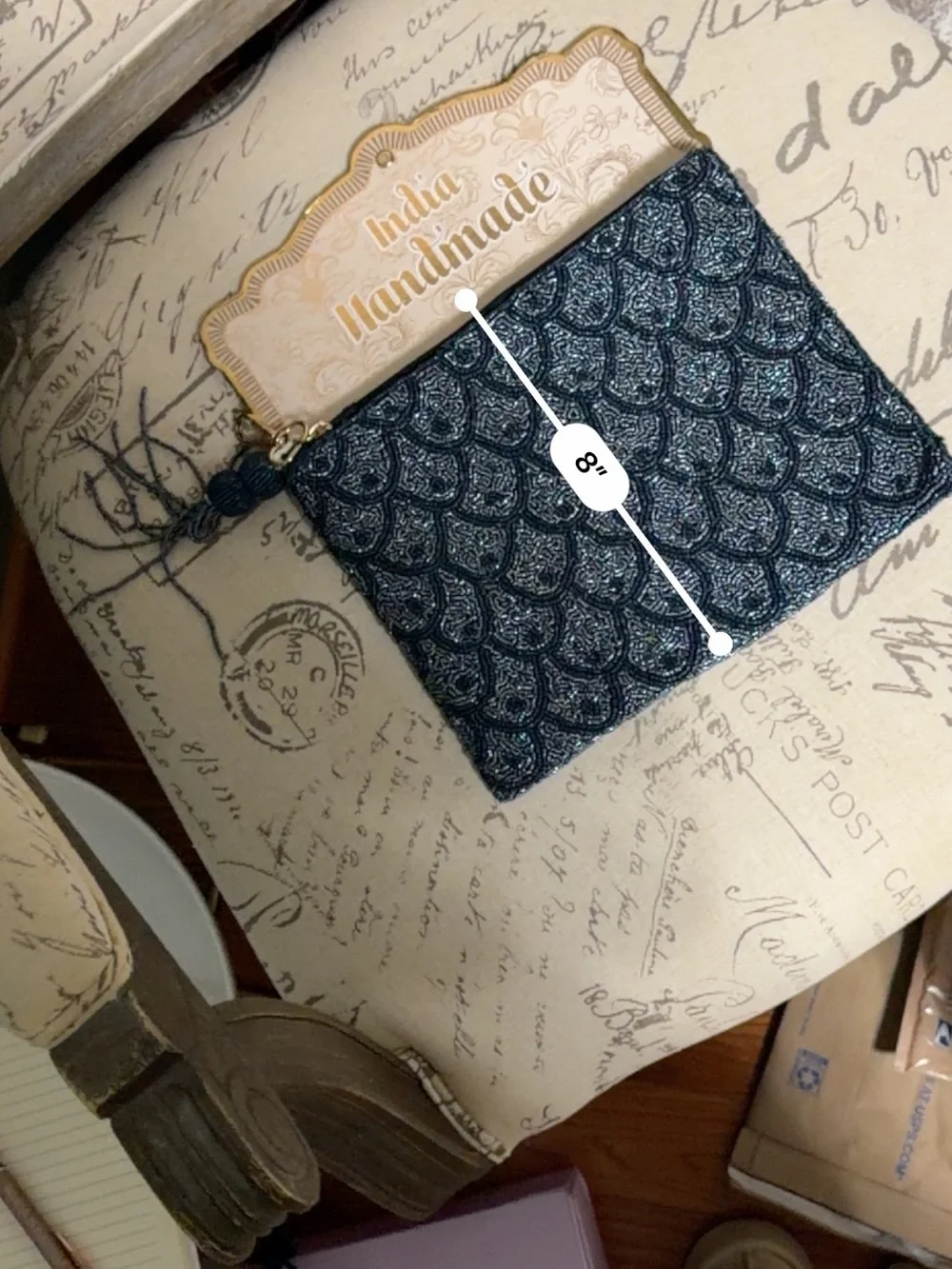 Handmade Beaded Navy Clutch with Tassel